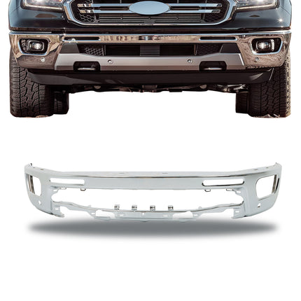 Findmall Chrome Steel Front Bumper Face Bar with Parking Sensor Holes Replacement for 2019-2023 Ford Ranger, LB3Z-17757-A, KB3Z-17757-B