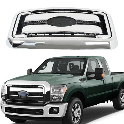Findmall Chrome Front Upper Grille Assembly with Bracket Replacement for F-250 F-350 F-450 and F-550 Super Duty 2011-2016