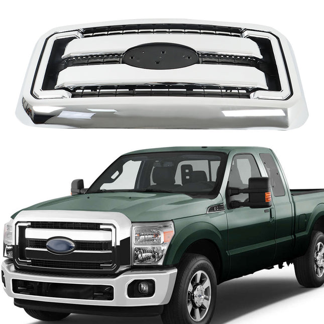 Findmall Chrome Front Upper Grille Assembly with Bracket Replacement for F-250 F-350 F-450 and F-550 Super Duty 2011-2016