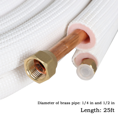 findmall 25FT Air Conditioning Copper Tubing Hose Extension 1/4" and 1/2" Twin Copper Hoses Insulated Copper Hoses Fit for Mini Split Air Conditioner