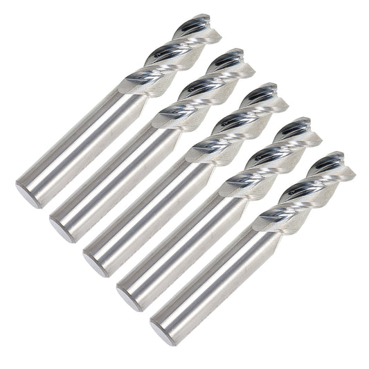 findmall 5Pcs 3/8 Inch Helix Carbide End Mill 3 Flute 1 Inch Length of Cut Fit for Aluminum Cut Non-Ferrous Metal Upcut CNC Spiral Router Bit