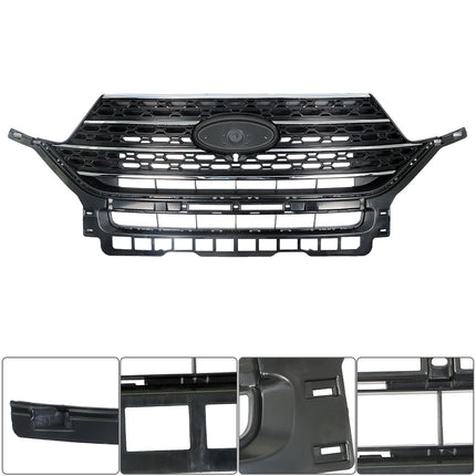 Findmall Front Upper Honeycomb Grille for 2021-2023 Ford Explorer XLT, Black with Chrome Trim
