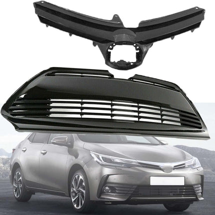 Findmall Front Upper and Lower Grille Set for 2017-2019 Toyota Corolla L LE XLE, Gloss Black
