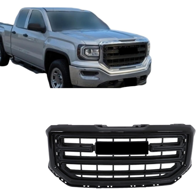 Findmall Glossy Black Straight-Trim Front Upper Bumper Grille Replacement for Sierra 1500 2016-2018