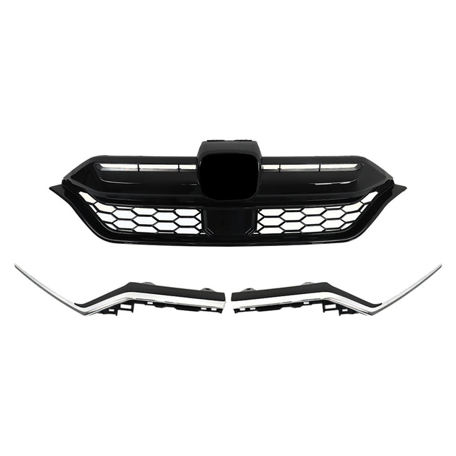 Findmall Chrome and Black Honeycomb Front Upper Bumper Grille with Trim Strip Replacement for CR-V 2020-2022 08F21-TLA-100B