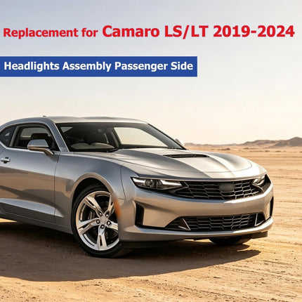Findmall Passenger Side Headlights Assembly Replacement for Camaro LS/LT 2019-2024 Housing Black Lamp RH 1PC 84756146