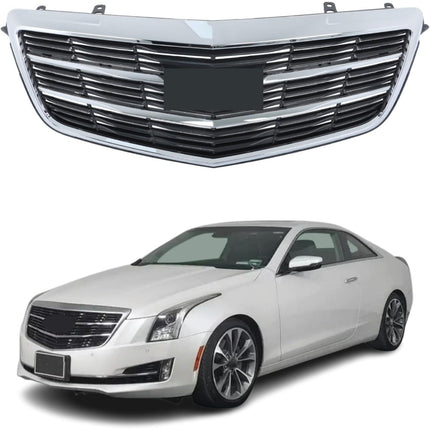 Findmall Chrome and Black Mesh Front Upper Bumper Grille Replacement for ATS 2016-2019