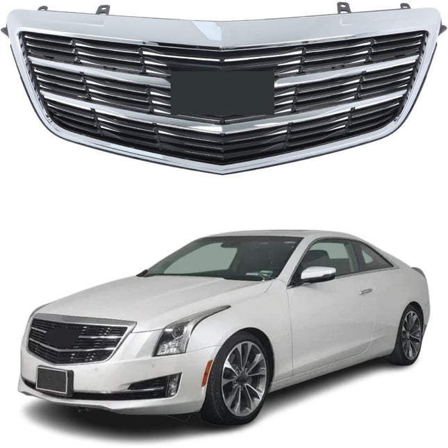 Findmall Chrome and Black Mesh Front Upper Bumper Grille Replacement for ATS 2016-2019