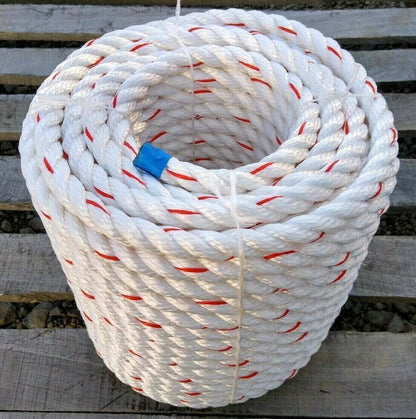 findmall 1/2 In Braid Polyester Rope Bull Rigging High Force Polyester Rope 150 FT White Red