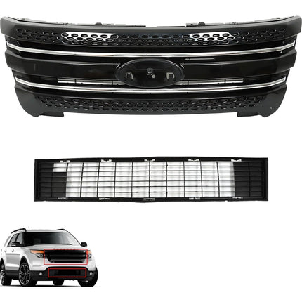 Findmall High-Gloss Black Front Upper Grille Insert Overlay Trim Cover Replacement for Explorer 2011-2015