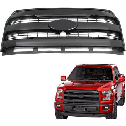 Findmall Front Upper Grille for 2015-2017 Ford F-150, Gloss Black, With Camera Hole