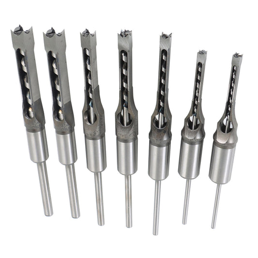 findmall 7Pcs Square Hole Drill Bit, HSS Square Hole Saw Mortise Chisel Drill Bit Tools 6/25, 1/4, 5/16, 3/8, 2/5, 1/2, 9/16 Inch for Mortising Machines Drill