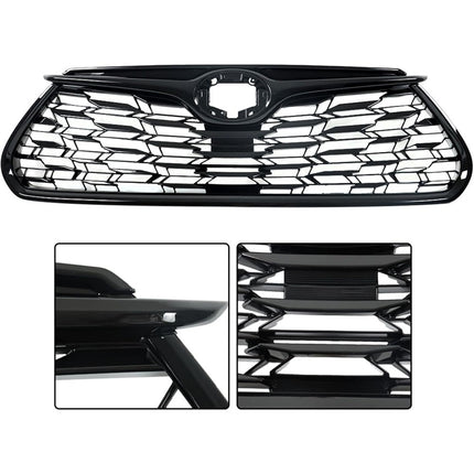 Findmall Front Upper Mesh Grille for 2020-2022 Toyota Highlander, Gloss Black, Without Camera Hole