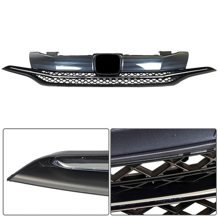 Findmall Front Upper Grille Assembly for 2014-2015 Honda Civic Coupe, Black with Chrome Trim