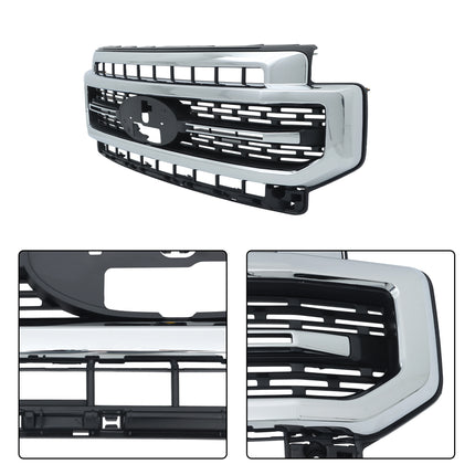 Findmall Chrome and Black Mesh Front Hood Grille Replacement for F-250 Super Duty 2020-2022