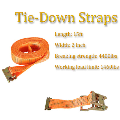 4Pcs Ratchet Straps 2 Inch x 15 Feet Tie-Down Straps 4400Lbs Heavy Duty Ratchet Cargo Strap Fit for Moving and Securing Cargo