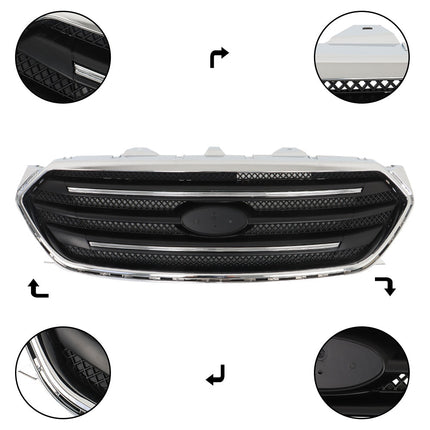 Findmall Front Upper Grille Kit Matte Black Trim and Chrome Frame Replacement for Taurus 2013-2019