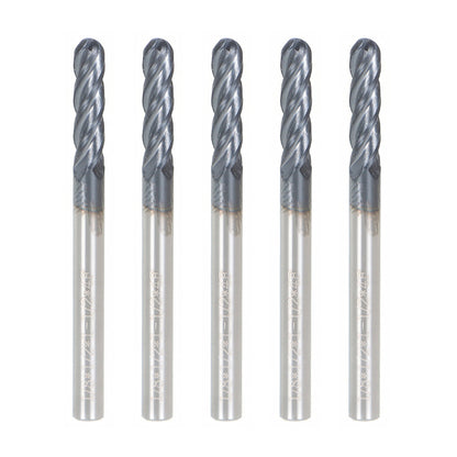 findmall 5Pcs 1/8 Inch Helix Carbide End Mill Tialn Coated 4 Flute 1/2 Inch Length of Cut Fit for Aluminum Cut Non-Ferrous Metal Upcut CNC Spiral Router Bit