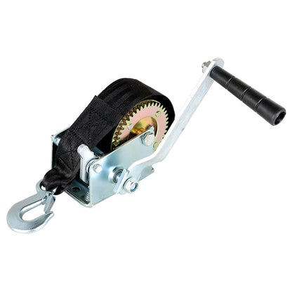 Heavy Duty Hand Winch 600lbs Hand Crank Strap Gear with 8m (26ft) Strap Manual Operated Two-Way Ratchet ATV Boat Trailer Marine