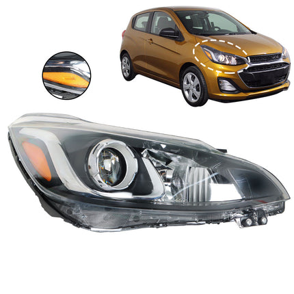 Findmall Headlights Assembly Halogen without DRL Replacement for Spark 2019-2021 Housing Black Passenger Side 1PC 42704896