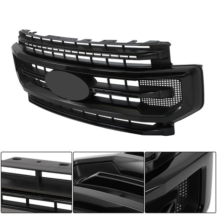 Findmall Front Upper Bumper Grille Glossy Black with 3 Straight Trim Replacement for F250 F350 Platinum Style 2020-2022 Replacement for LC3Z-8200-DB