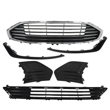 Findmall Front Bumper Grille Upper Lower Grills with Fog Lamp Covers Black Trim Assembly Replacement for 2019 2020 Fusion SE SEL
