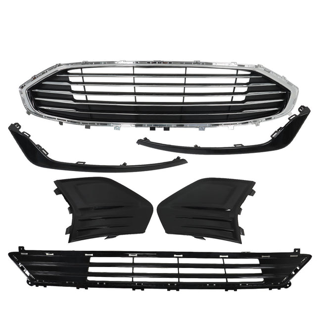 Findmall Black Front Upper and Lower Bumper Grille Set with Fog Lamp Covers Replacement for Fusion SE and SEL 2019-2020