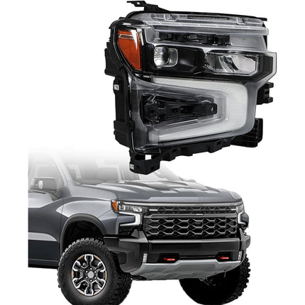 Findmall Passenger Side Headlights Assembly with DRL Replacement for Silverado 1500 ZR2 2022-2024 Housing Black Lamp RH 1PC 85594438