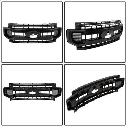 Findmall Front Grille Upper Glossy Black with 2 Straight Trim Style Replacement for F250 F350 F450 F550 Super Duty 2020-2022