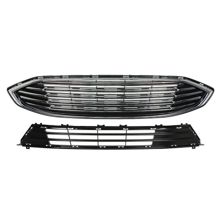 Findmall Front Bumper Upper Lower Grille Grill Replacement for 2017 2018 Fusion Black