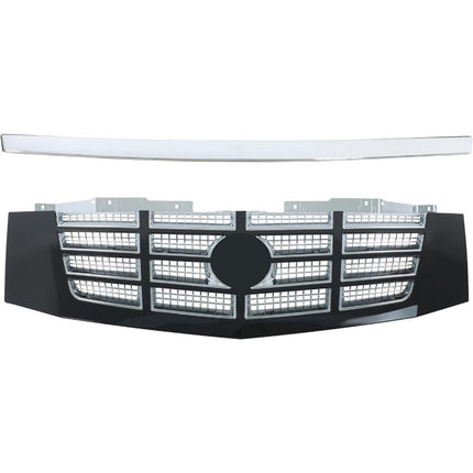 Findmall 2-Piece Black and Chrome Front Grille and Hood Grille Molding Trim Kit Replacement for Escalade and Escalade ESV 2007-2014 23190290 15907252