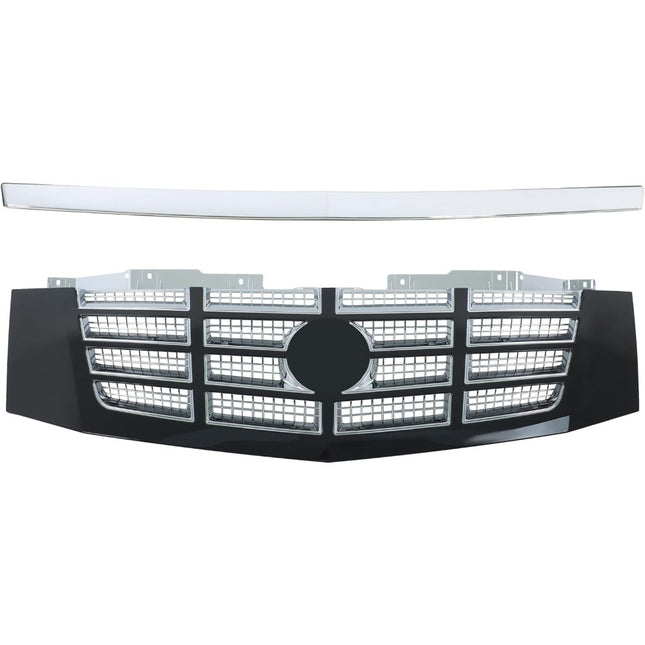 Findmall 2-Piece Black and Chrome Front Grille and Hood Grille Molding Trim Kit Replacement for Escalade and Escalade ESV 2007-2014 23190290 15907252