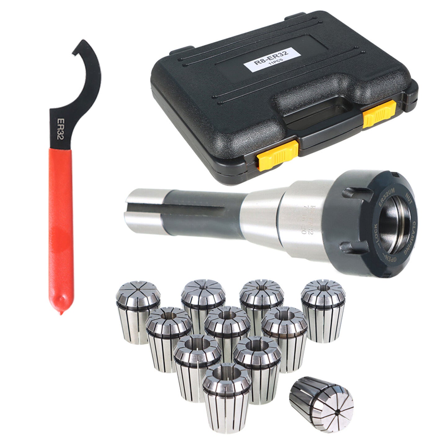 findmall ER32 R8 Collet Chuck Holder with 11Pcs ER32 Collet Set and Wrench for Milling Machine