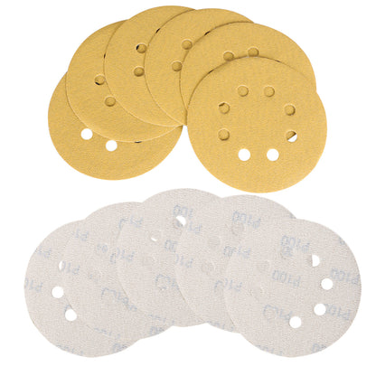 100Pcs Hook and Loop Pads Sanding Disc 5-Inch 8-Hole 100-Grit Aluminum Oxide Round Flocking Sandpaper Fit for Sanding Grinder Polishing Accessories