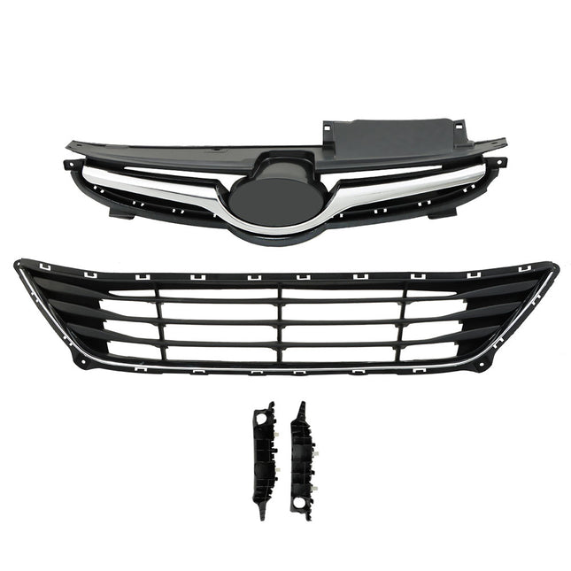 Findmall 4-Piece Chrome and Black Front Upper and Lower Grille and Bumper Bracket Set Replacement for Elantra 2014-2016