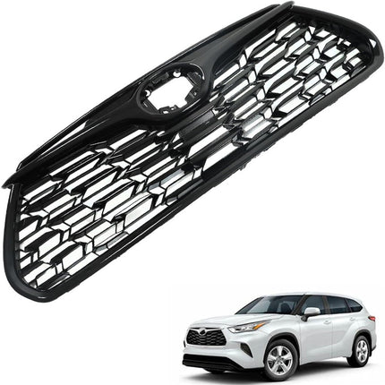 Findmall Front Upper Mesh Grille for 2020-2022 Toyota Highlander, Gloss Black, Without Camera Hole