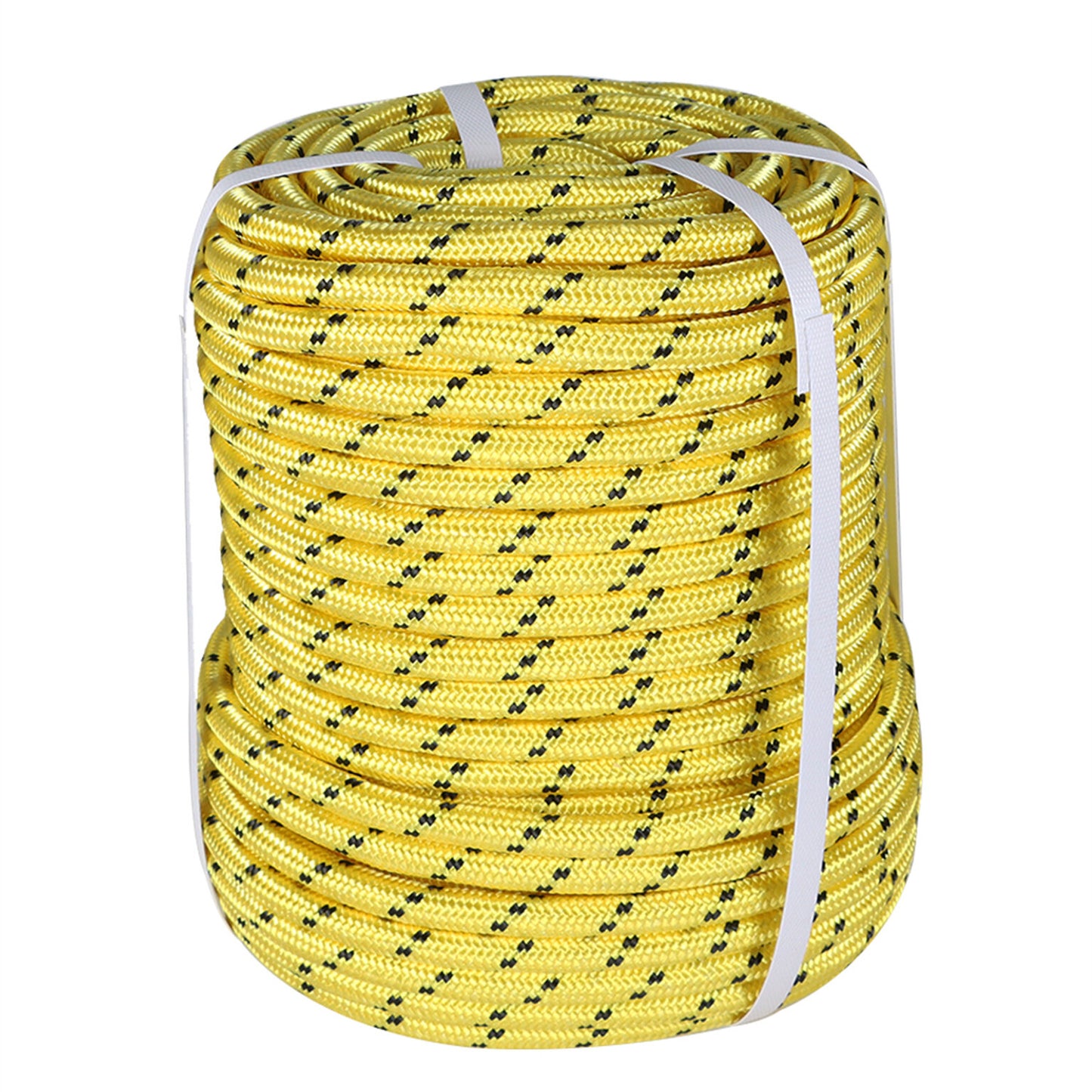 findmall 1/2 Inch Polyester Rope Double Braid Pulling Ropes for Swing Tree Work Yellow 150 Feet