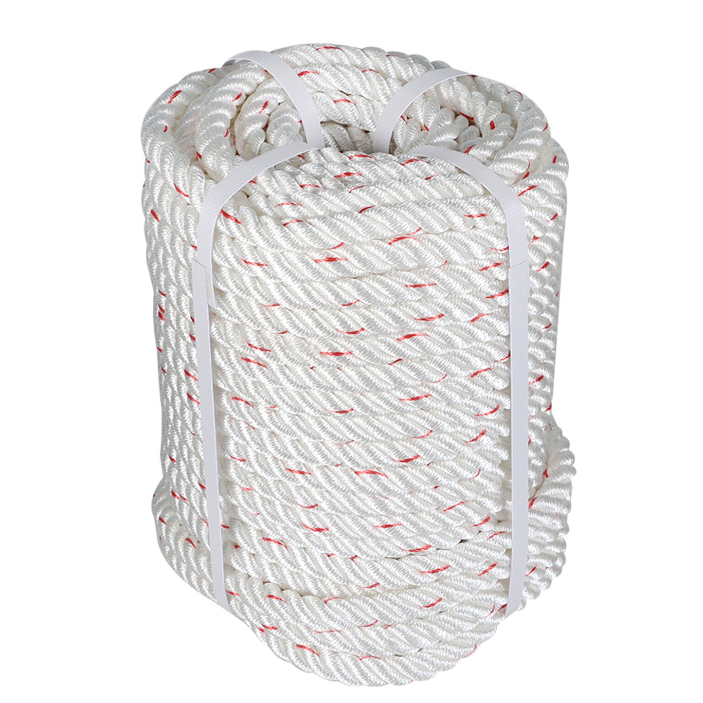 findmall 5/8 In Braid Polyester Rope Bull Rigging High Force Polyester Rope 150 FT White Red