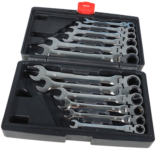 12pc 8-19mm Metric Flexible Head Ratcheting Wrench Combination Spanner Tool Set