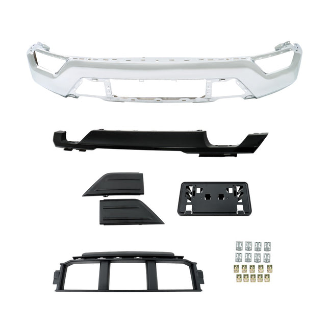 Findmall Front Bumper Lower Face Bar Chrome and Black with License Plate Bracket for F-150 2021-2023 ML3417F77 Without Sensor Holes