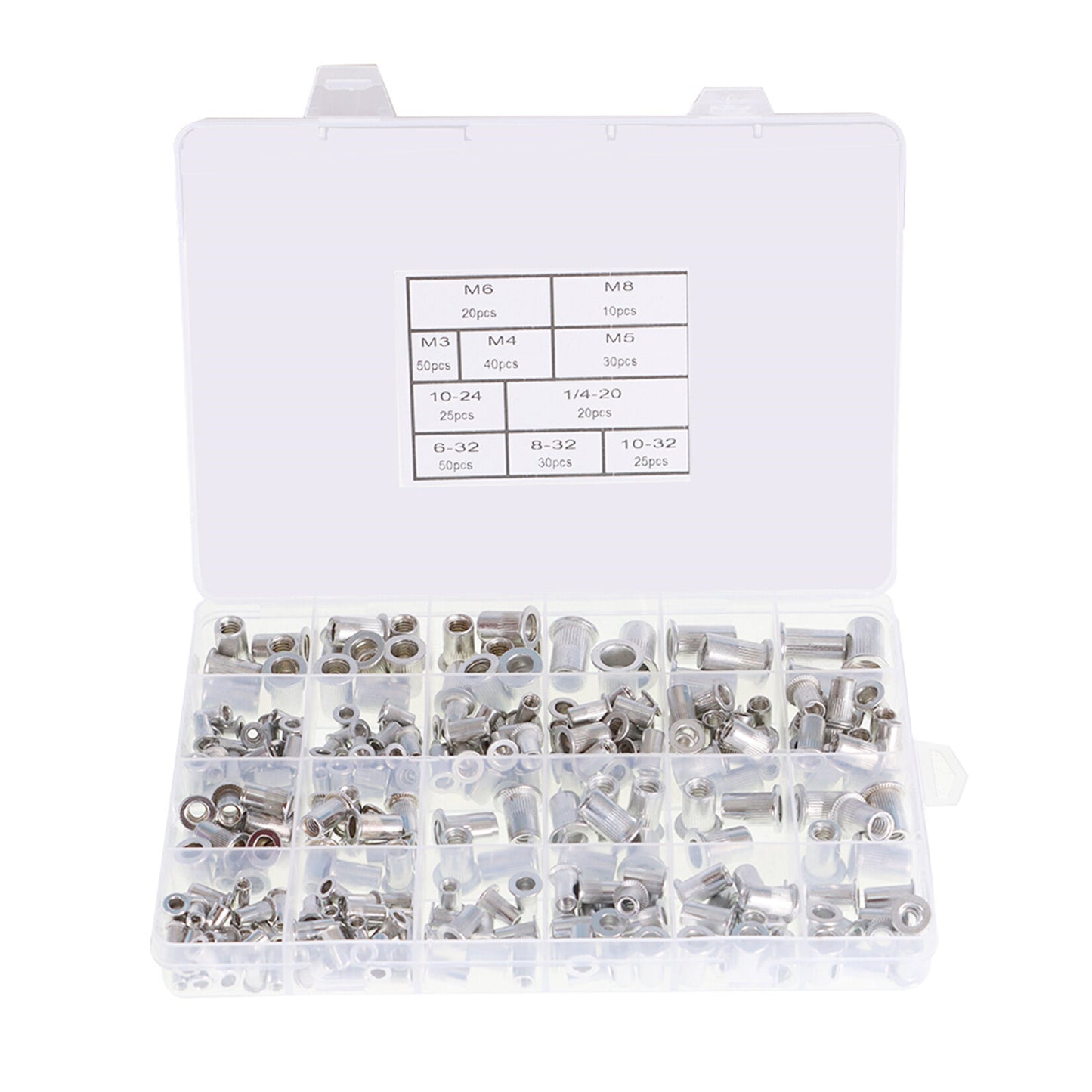 findmall Rivet Nuts Kit 300 Pcs Aluminum Flat Head Threaded Rivetnut Insert Nutsert Rivet Nuts Assortment Kit 150pcs Metric 150pcs SAE M3 M4 M5 M6 M8 6-32 8-32 10-24 10-32 1/4-20