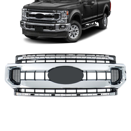 Findmall Front Upper Bumper Grille Chrome with 2 Straight Trim Replacement for F250 F350 XL XLT Style 2020-2022 Replacement for 1KPFD1211128 LC3Z8200BA