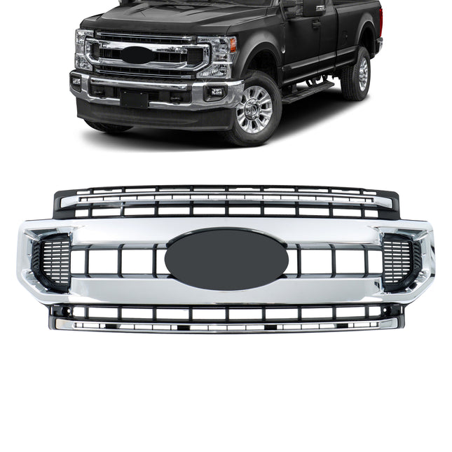 Findmall Chrome Two-Bar Front Upper Bumper Grille Replacement for F-250 and F-350 XL and XLT Style 2020-2022 1KPFD1211128 LC3Z8200BA