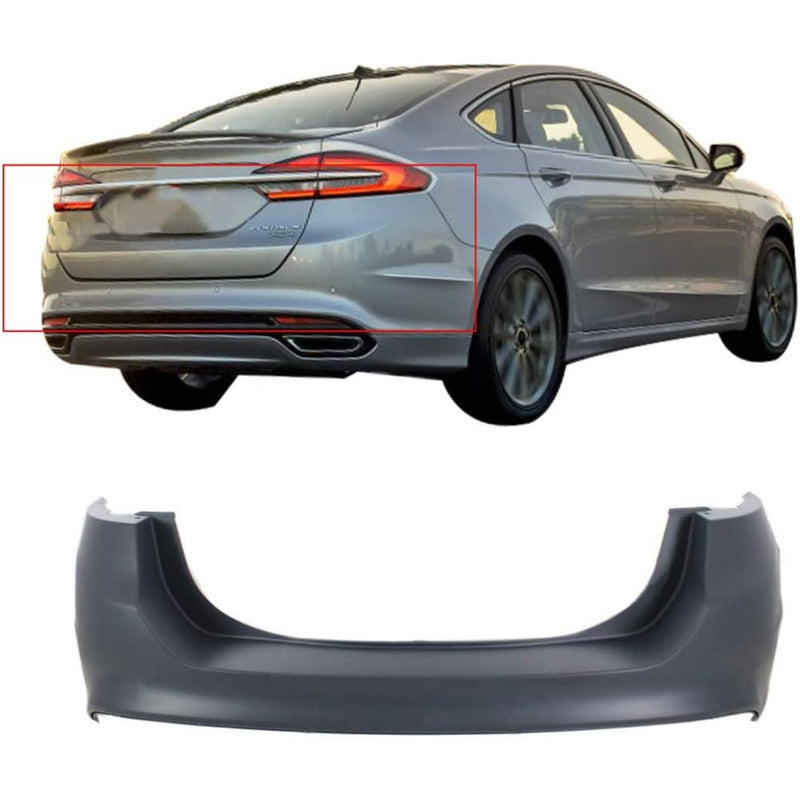 Findmall Rear Bumper Cover for 2013-2018 Ford Fusion, No Sensor Holes, Primed