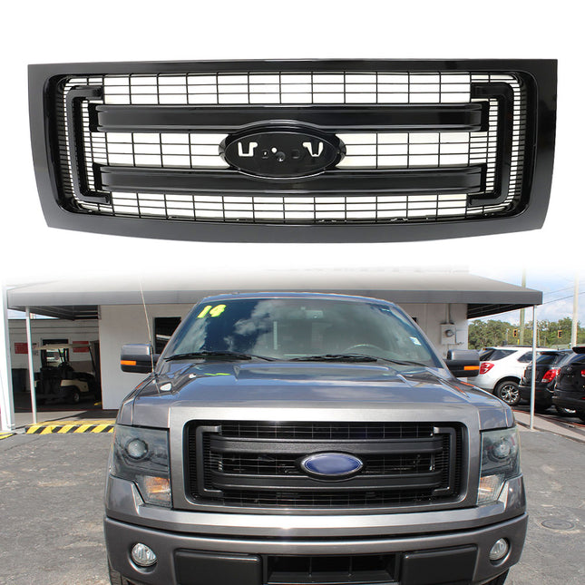 Findmall Glossy Black Medium-Grid Mesh Front Grille Replacement for F-150 FX2 and FX4 2009-2014 DL3Z-8200-CA