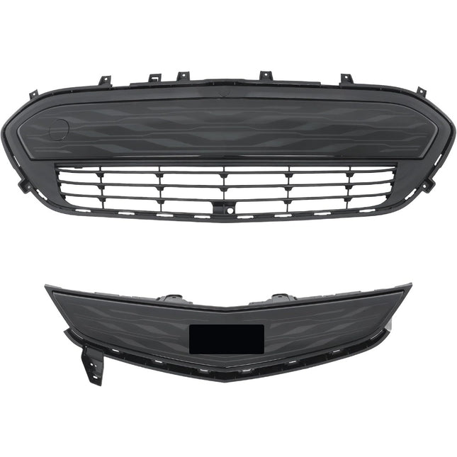 Findmall 2-Piece Glossy Black Front Upper and Lower Grille Molding Trim Set Replacement for Bolt EV 2017-2021 42576622 42729655