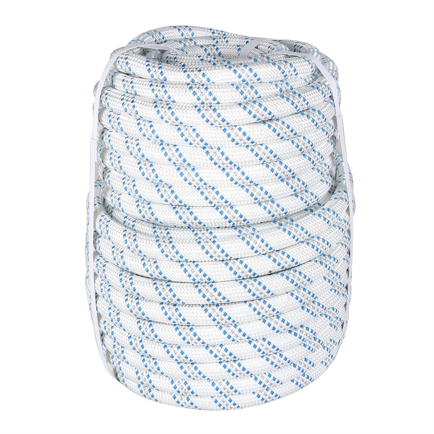 findmall 3/4 In Braid Polyester Rope Bull Rigging High Force Polyester Rope 150 FT White Grey Blue