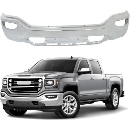 Findmall Chrome Steel Front Bumper Face Bar without Parking Sensor Holes Replacement for 2016-2018 GMC Sierra 1500, 23243501, GM1002867