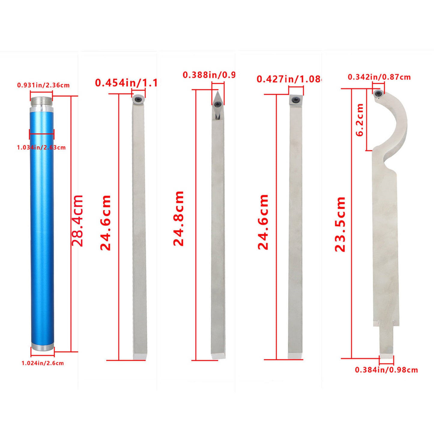 findmall Carbide Woodturning Lathe Tool Set Including Rougher, Finisher, Detailer, Swan Neck Hollower and Detachable Alloy Handle, Carbide Lathe Tool Fit for Small and Mid Size Turning Projects