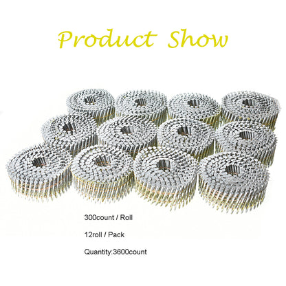 findmall 3600Pcs Siding Nails 2” x 0.092” 15 Degree Collated Wire Coil Full Round Head